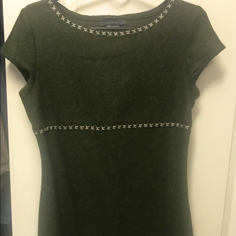 Zara forest green wool shift dress